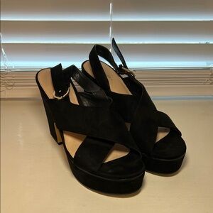 Limelight Black Suede Platform Wedge Sandals